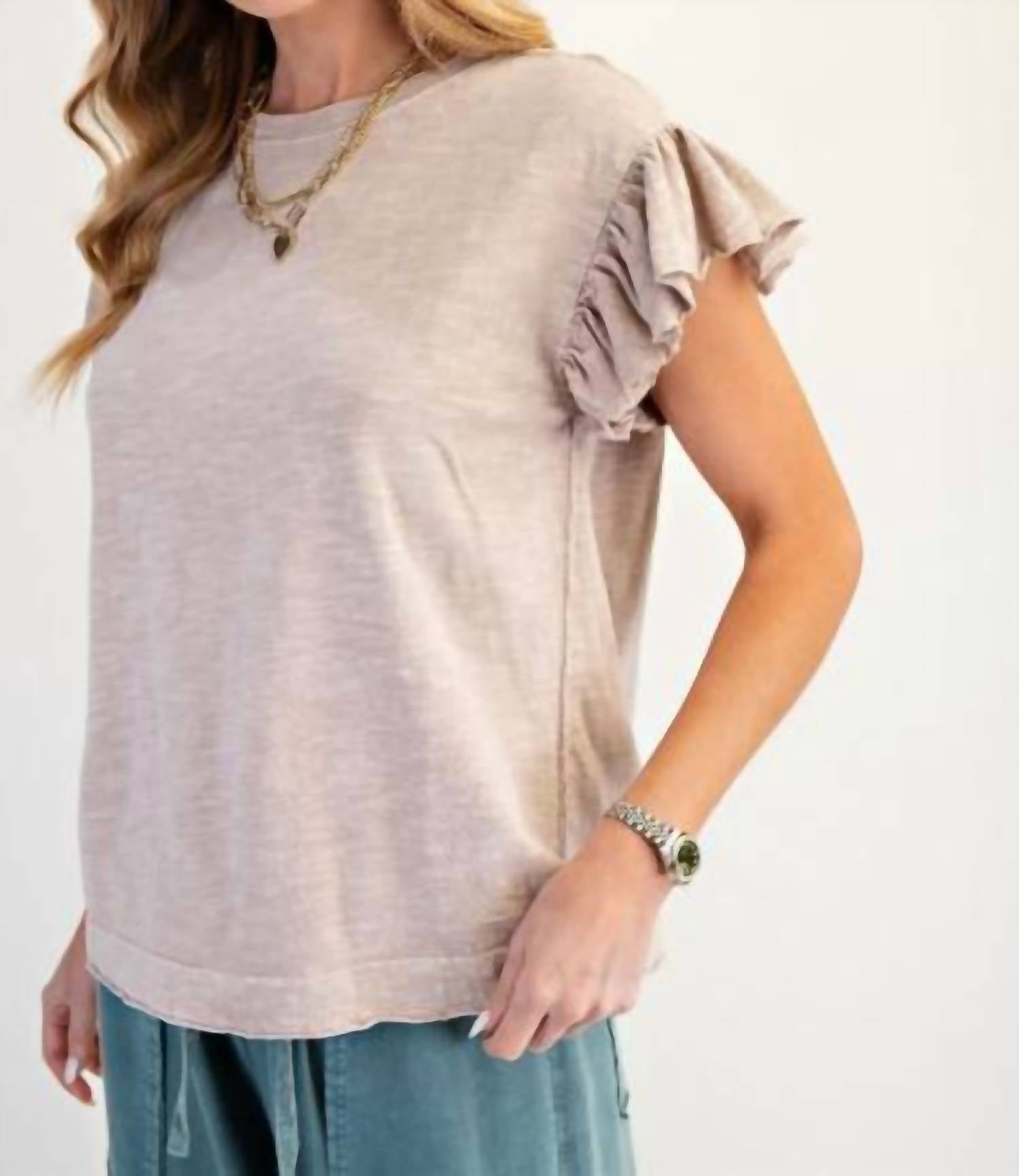 Easel - Wing Sleeves Cotton Slub Mineral Washed Knit Top