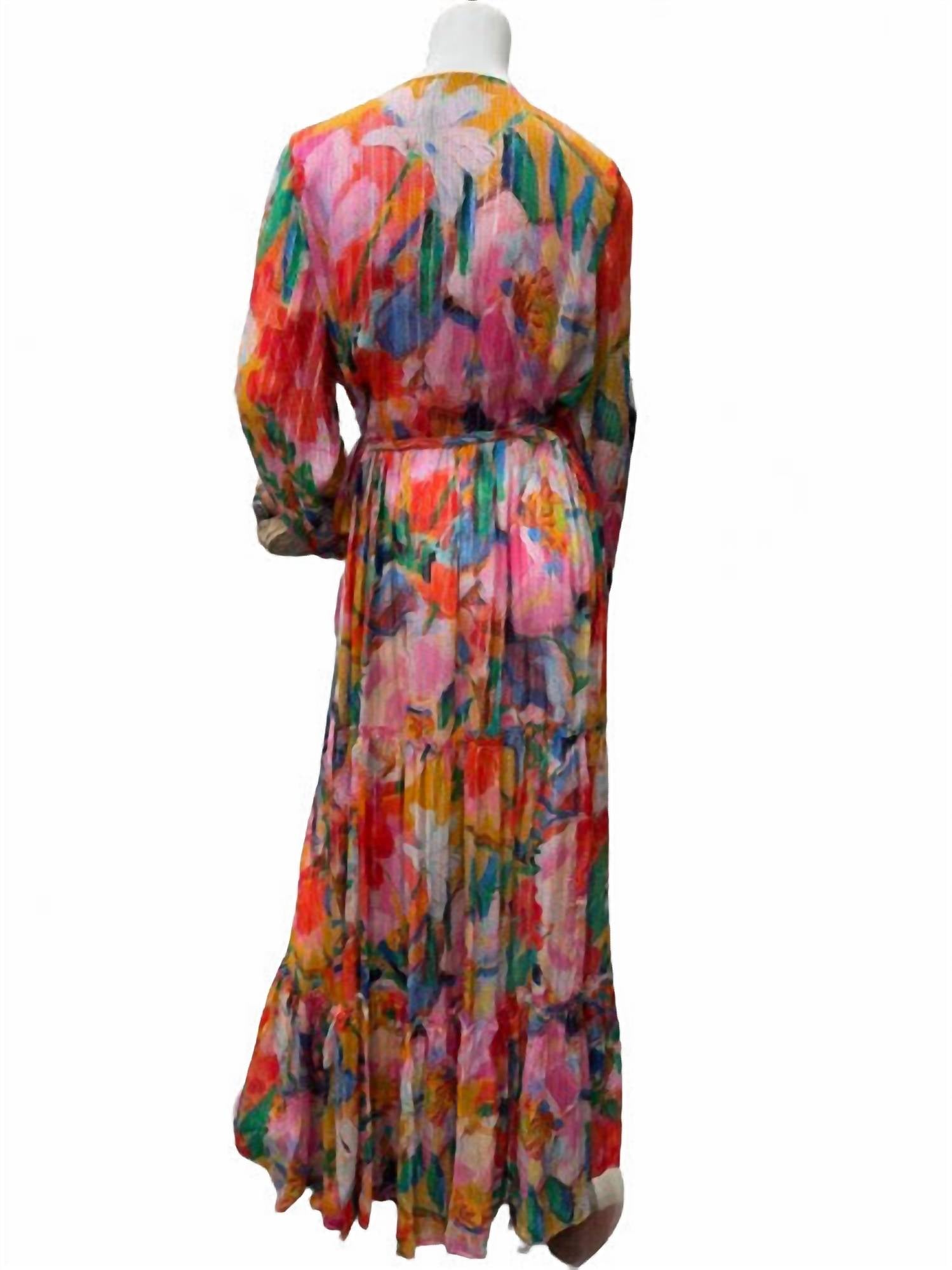 Qishma - Women's Colorful Long Sleeve Floral Wrap Dress
