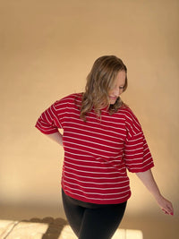 Sewn and Seen Striped Knit Short Sleeve Top in red - women's t-shirt - alternate view