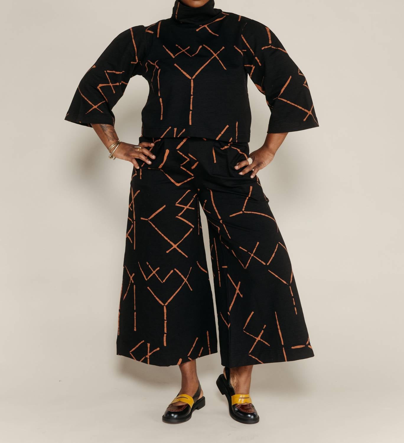 Bel Kazan Batna Top in black stix - women's long sleeve top - alternate view