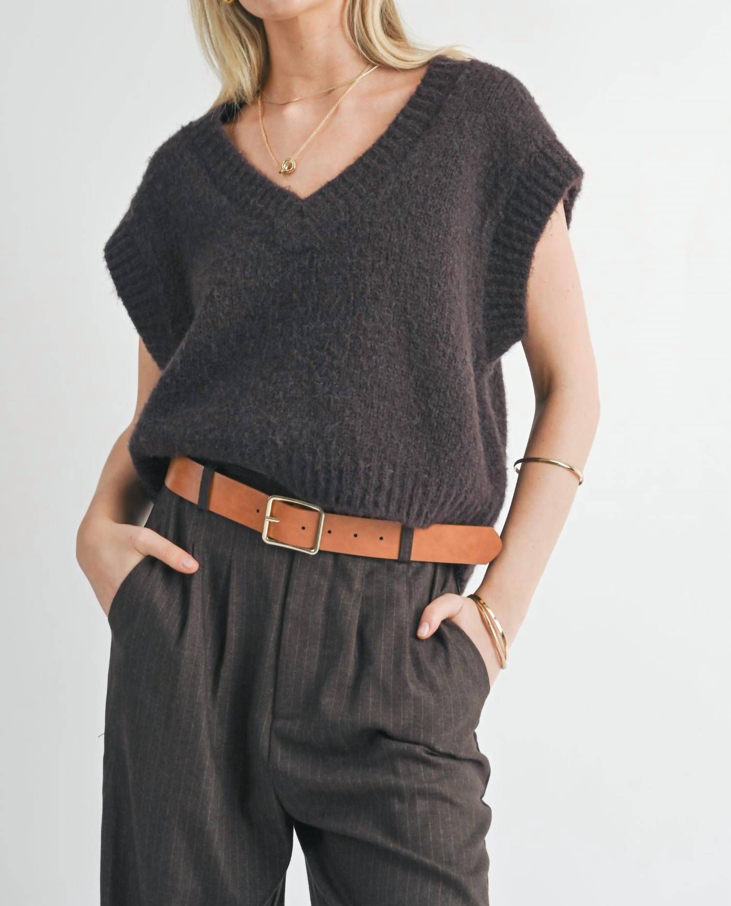 Sage The Label - Peyton Oversized V Neck Sweater Vest
