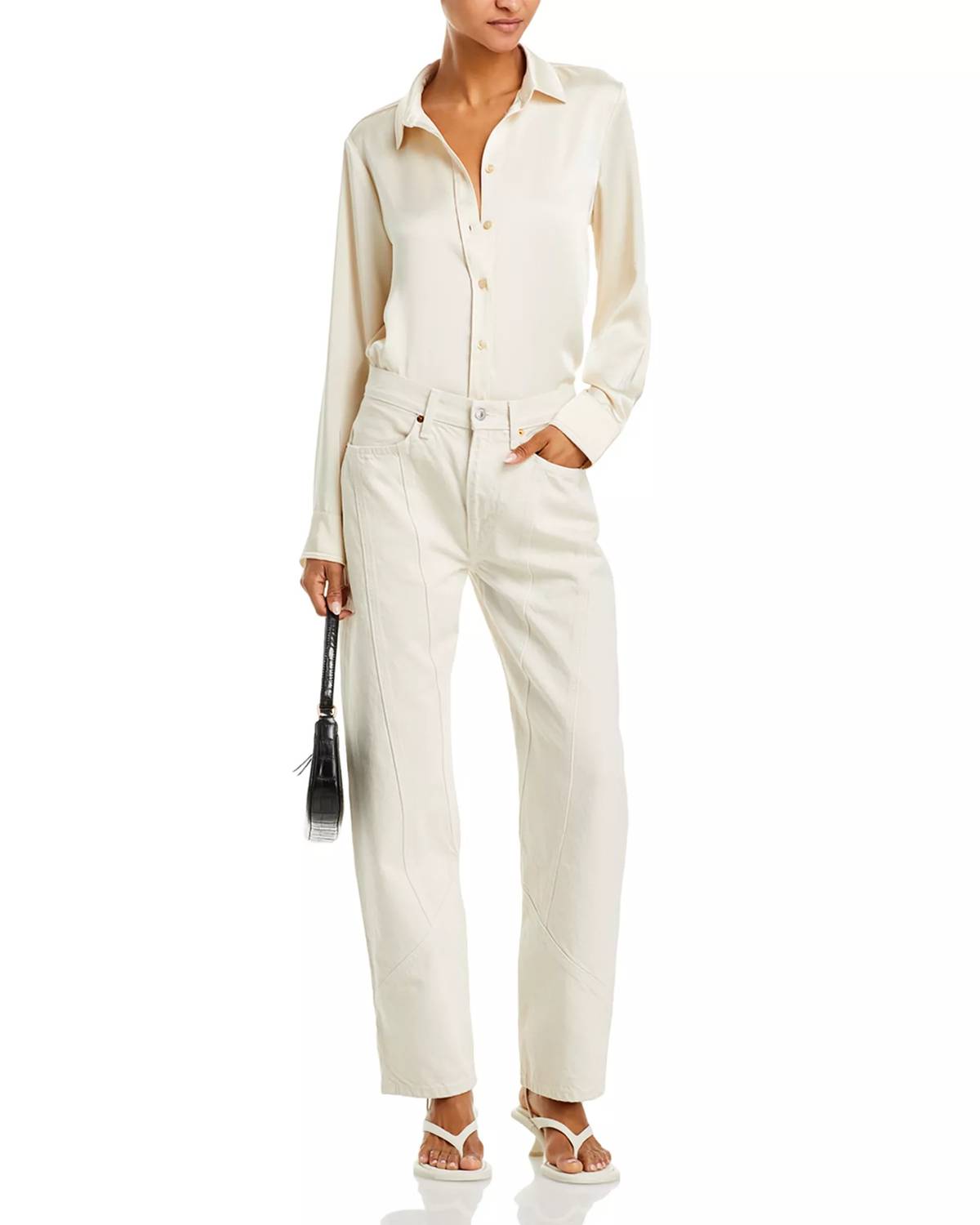 RE/DONE High Rise Engineered Wide Leg Taper Jeans in vintage white - women's jeans - view 4