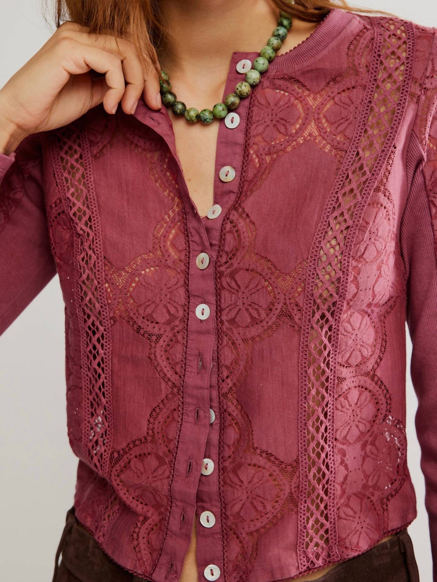 Free People Jae Sheer Lace Knit Top in crushed berry - women's blouse - view 4