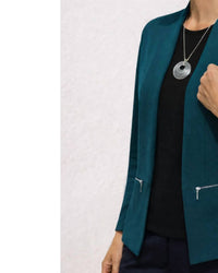 J'Envie/Eli Torino Zip Ribbed Cardigan in peacock - women's cardigan - detail view