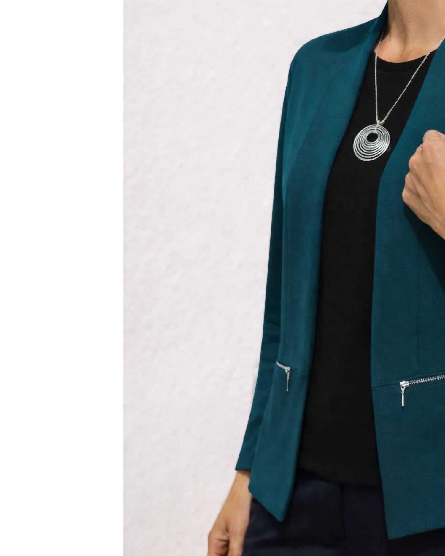 J'Envie/Eli Torino Zip Ribbed Cardigan in peacock - women's cardigan - detail view