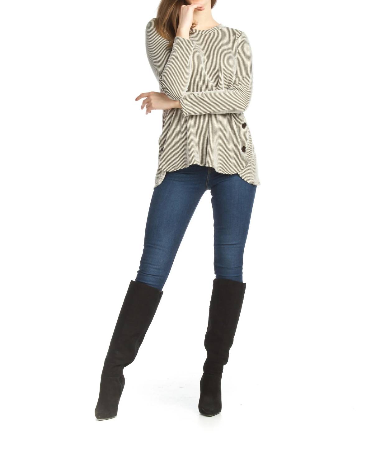 Papillon - Striped Knit Sweater With Side Button Detail