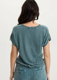 XCVI Bower Gauze V-neck Top in deep teal acid wash - women's t-shirt - view 4