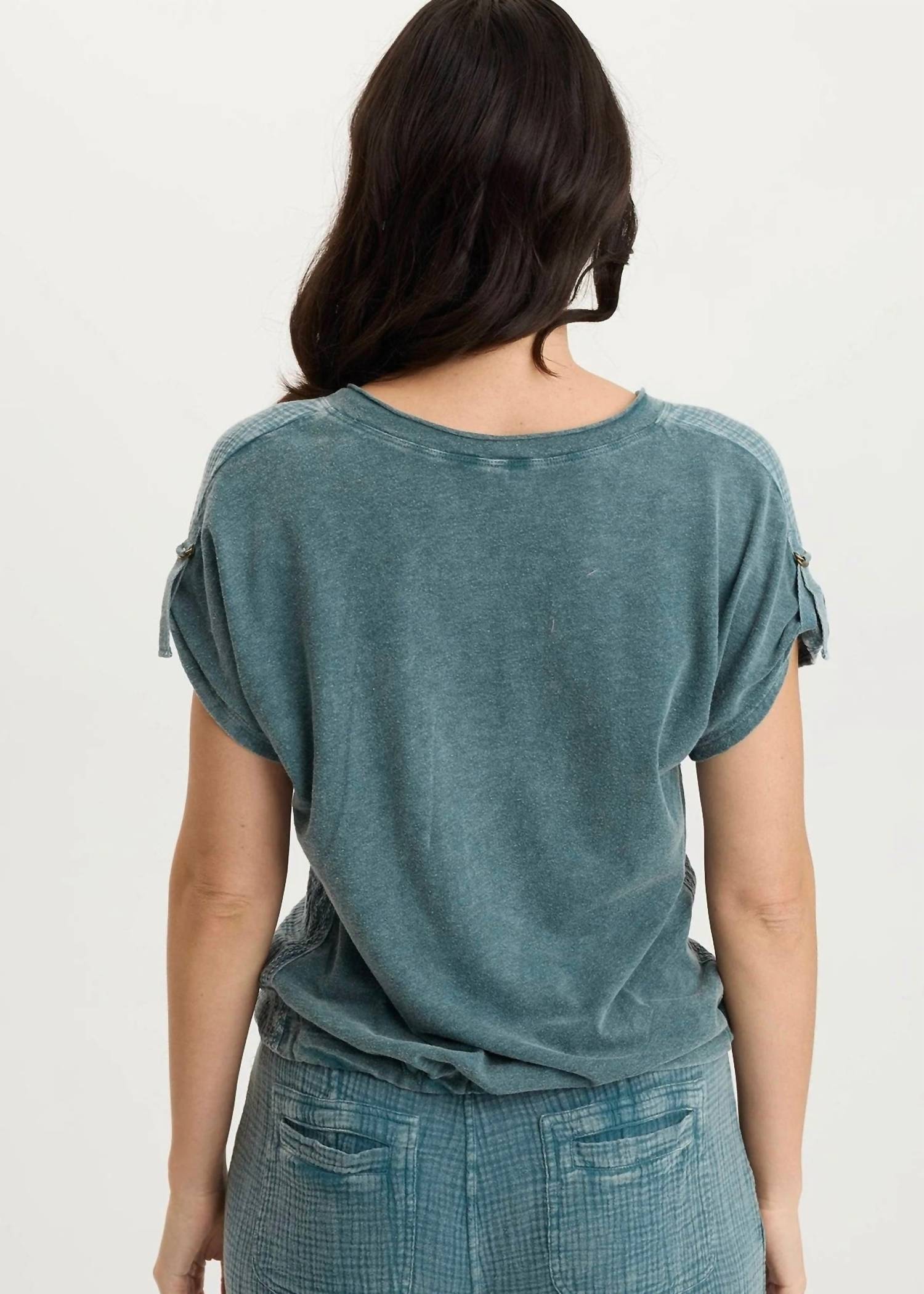 XCVI Bower Gauze V-neck Top in deep teal acid wash - women's t-shirt - view 4