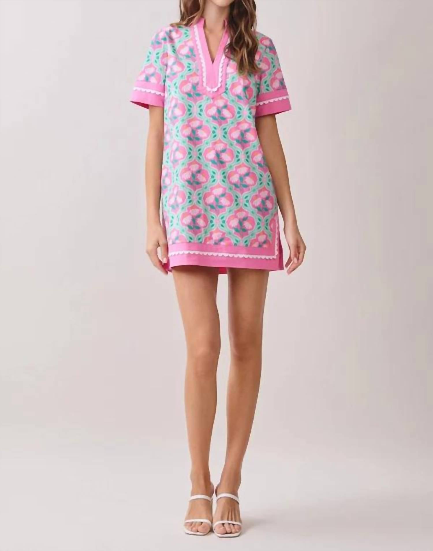 Tcec - Floral Print Caftan Shift Mini Dress