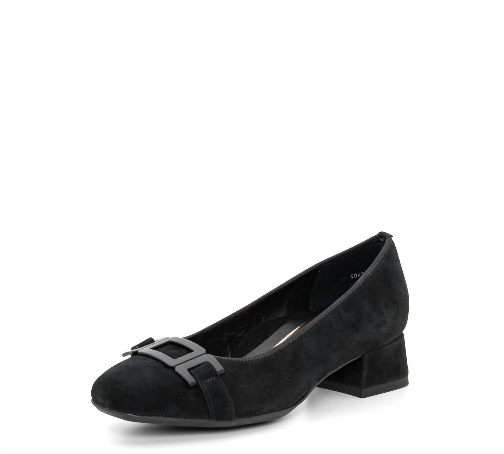 Ara Women's Buckle Block Heel Pump in black - women's heels - detail view