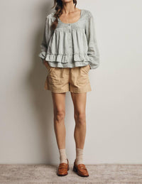 Forte - Ruffle Hem Peasant Blouse