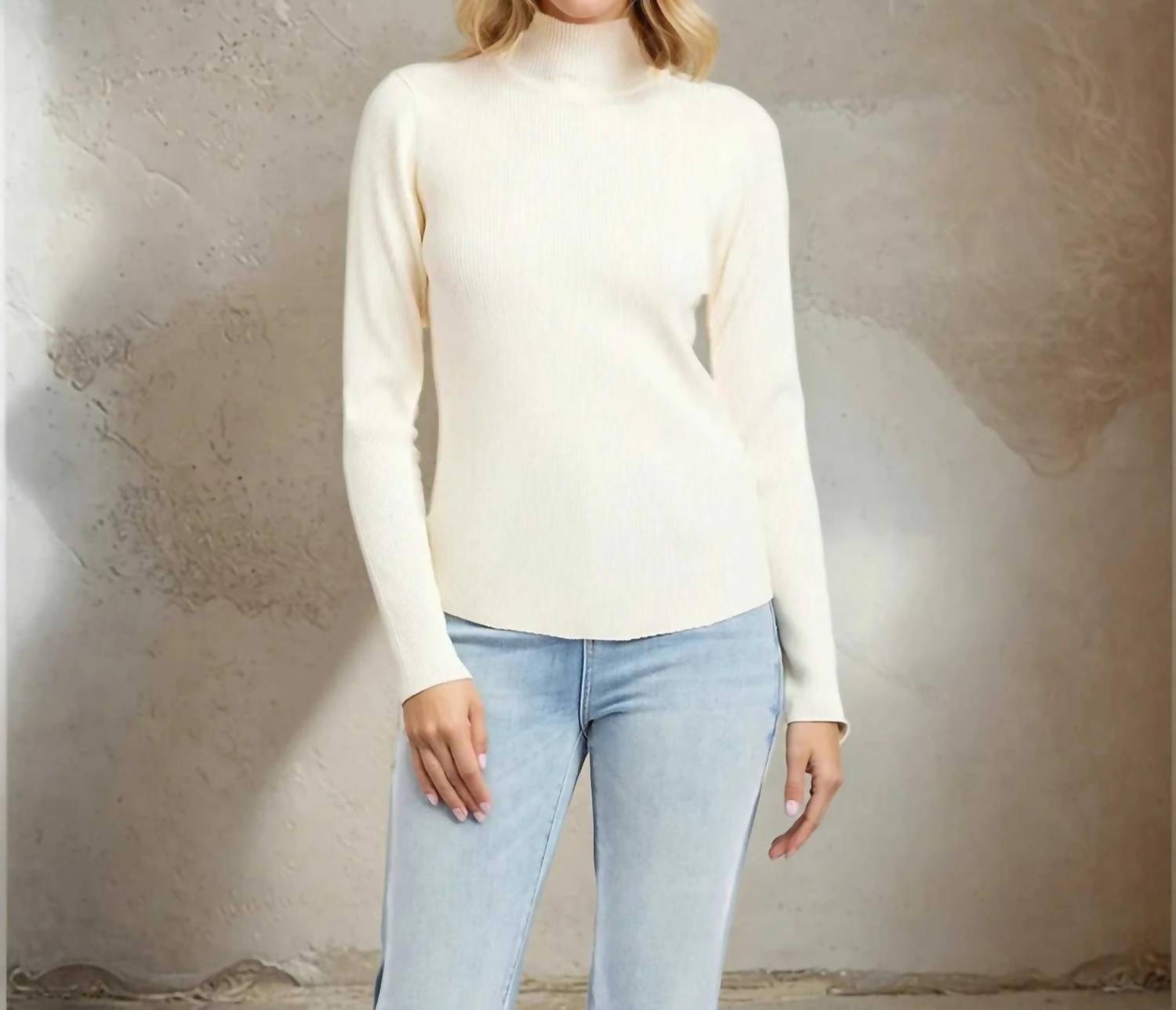 Karen Kane Ribbed Turtleneck Sweater in cream - women's sweater - view 4