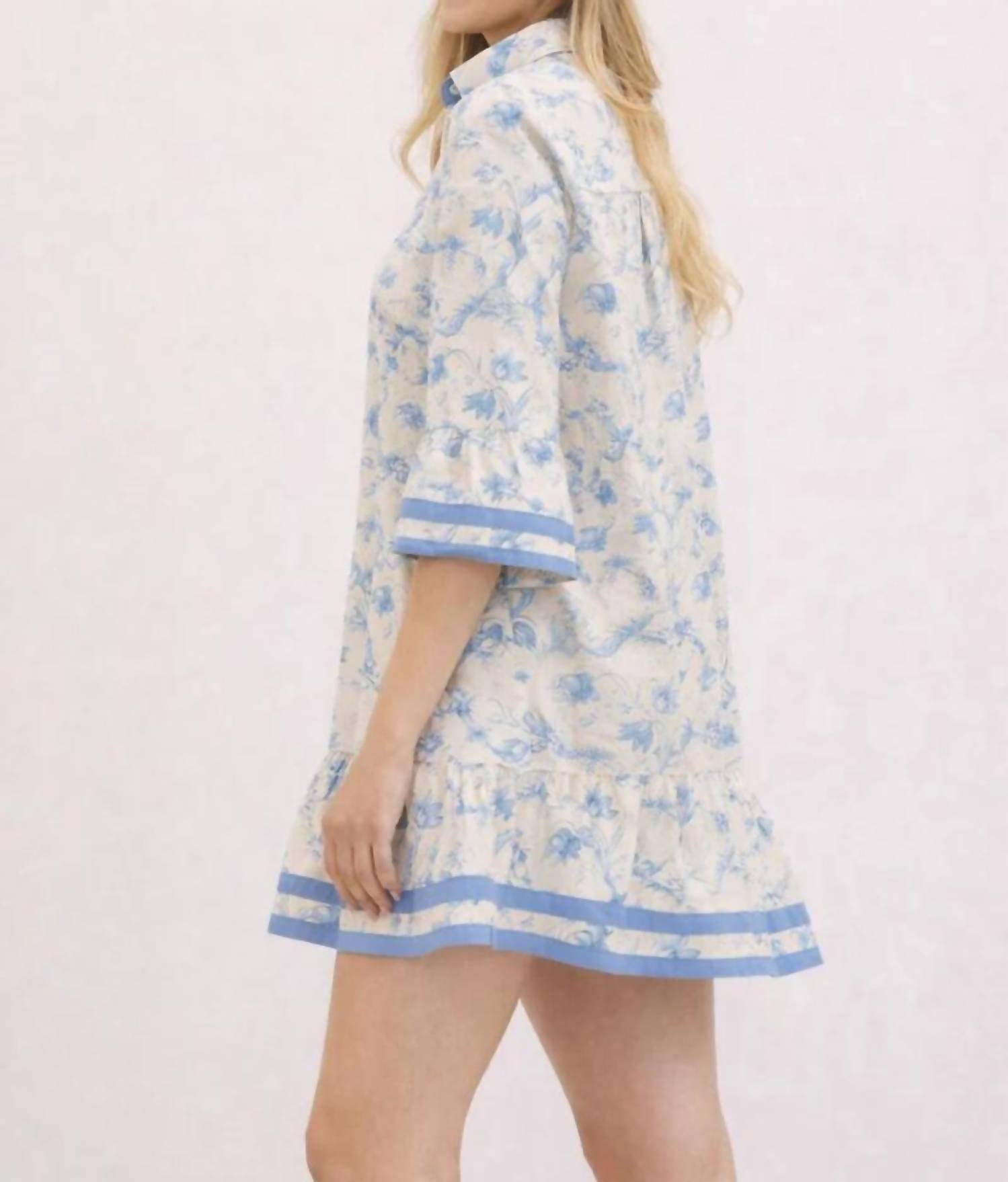 Entro - Surrey Toile Print Mini Dress With Contrast Trim