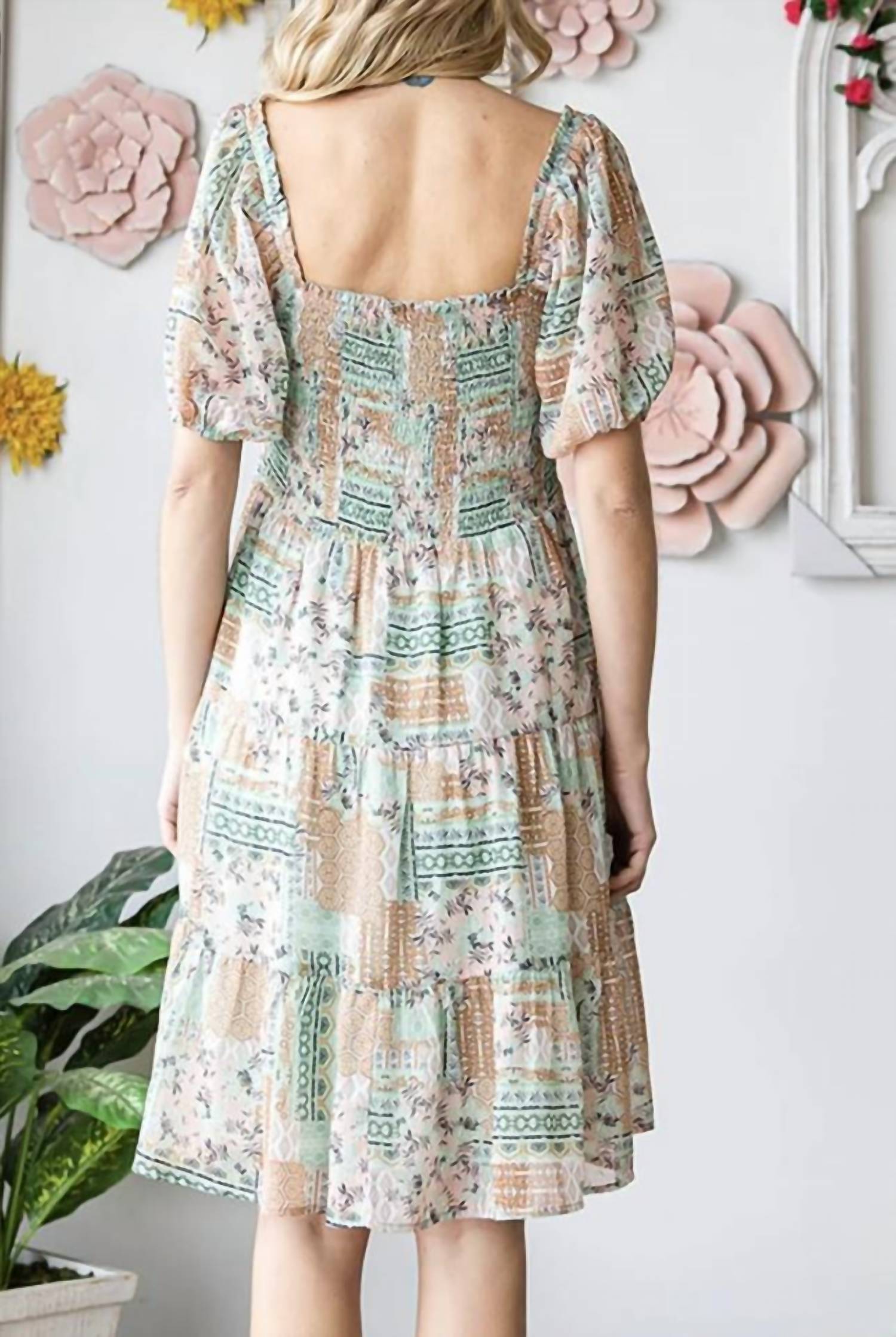 Cotton Bleu - Boho Checkered Maze Mini Dress