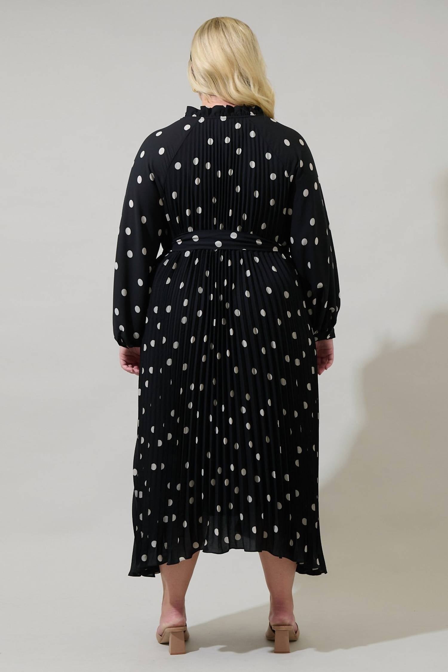 SUGARLIPS Kaline Polka Dot A-line Midi Dress in ivory black - women's dress - detail view