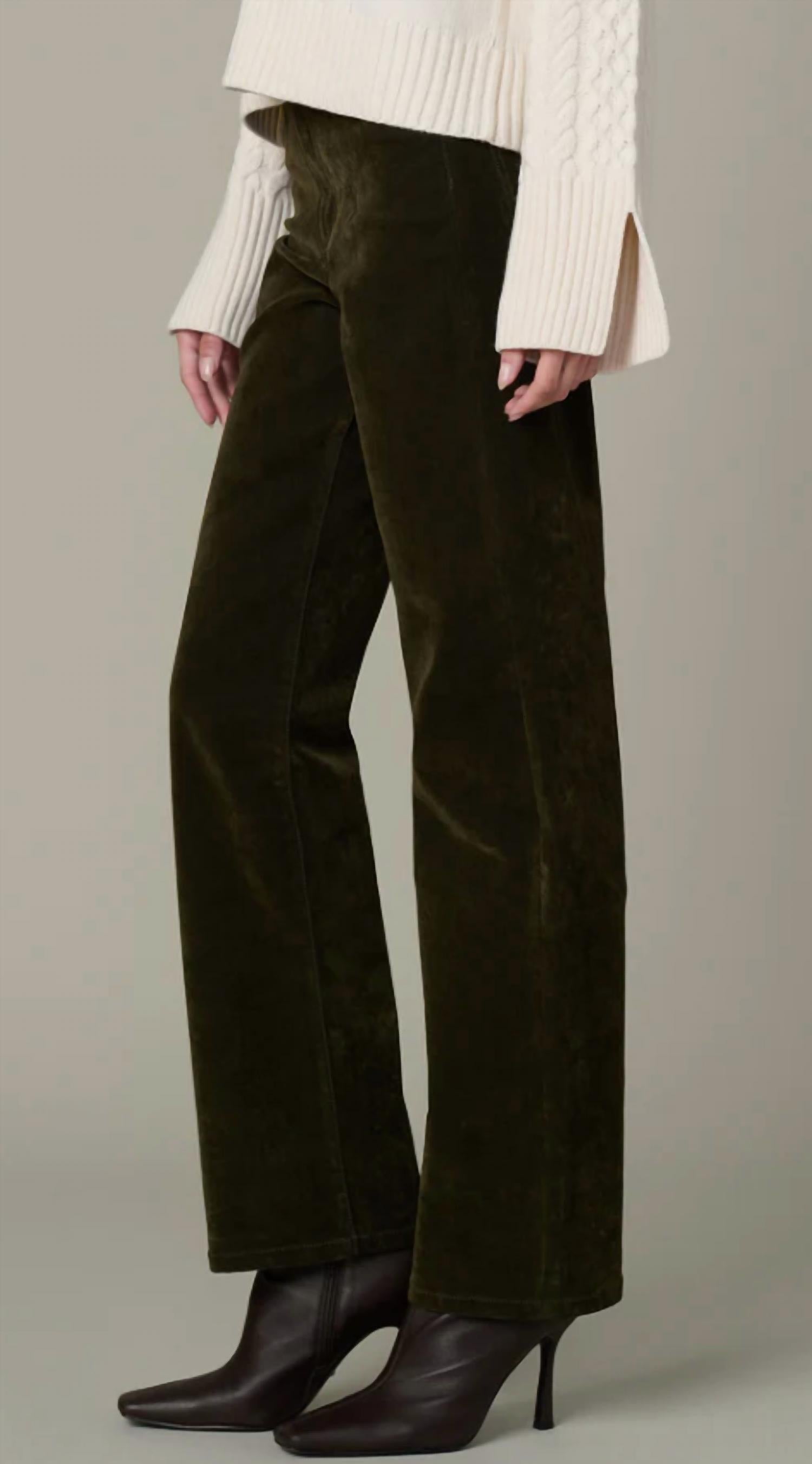 Joe's Jeans Margot Flocked Straight Jeans in olive - women's jeans - detail view