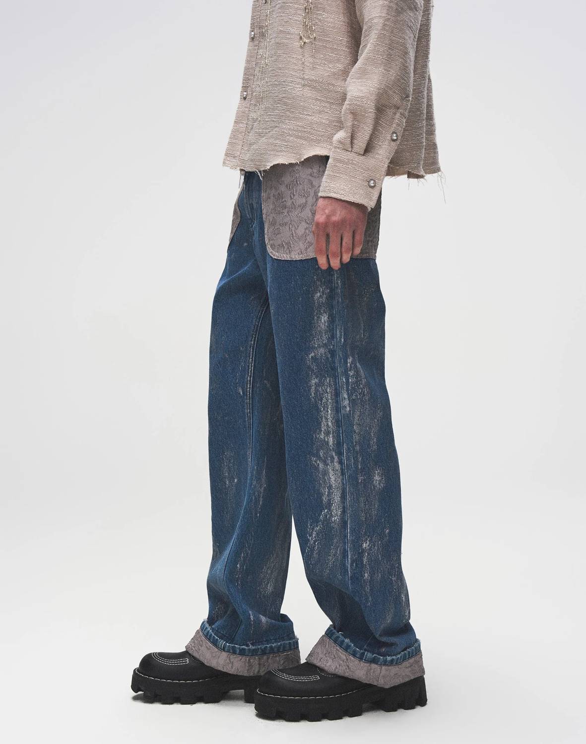 Birth Of Royal Child - Embossed Washed Denim Straight Jeans