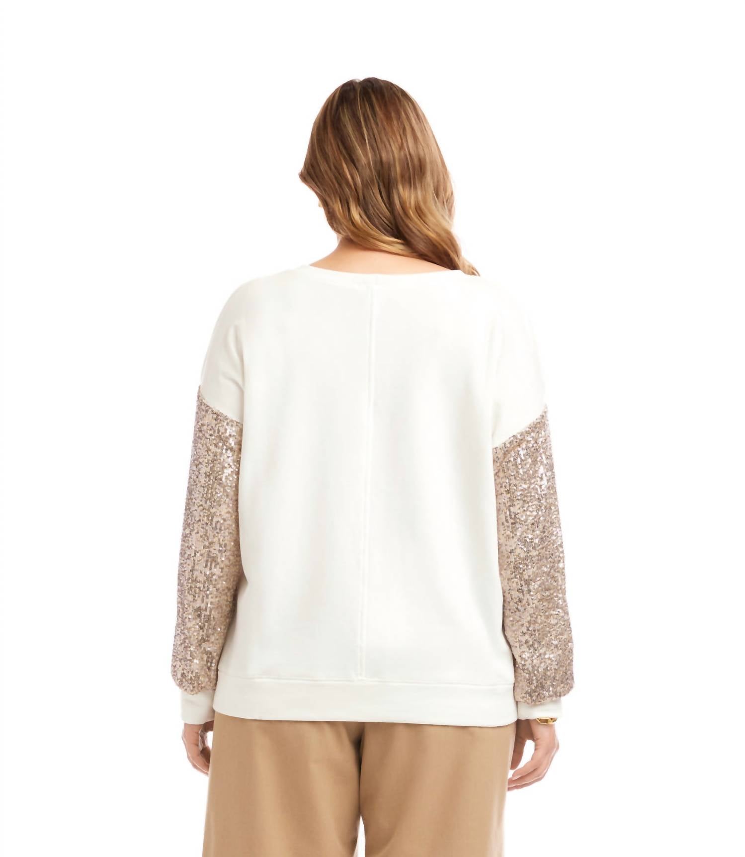 Karen Kane Sequin Sleeve Top - Plus in cream - women's long sleeve top - alternate view