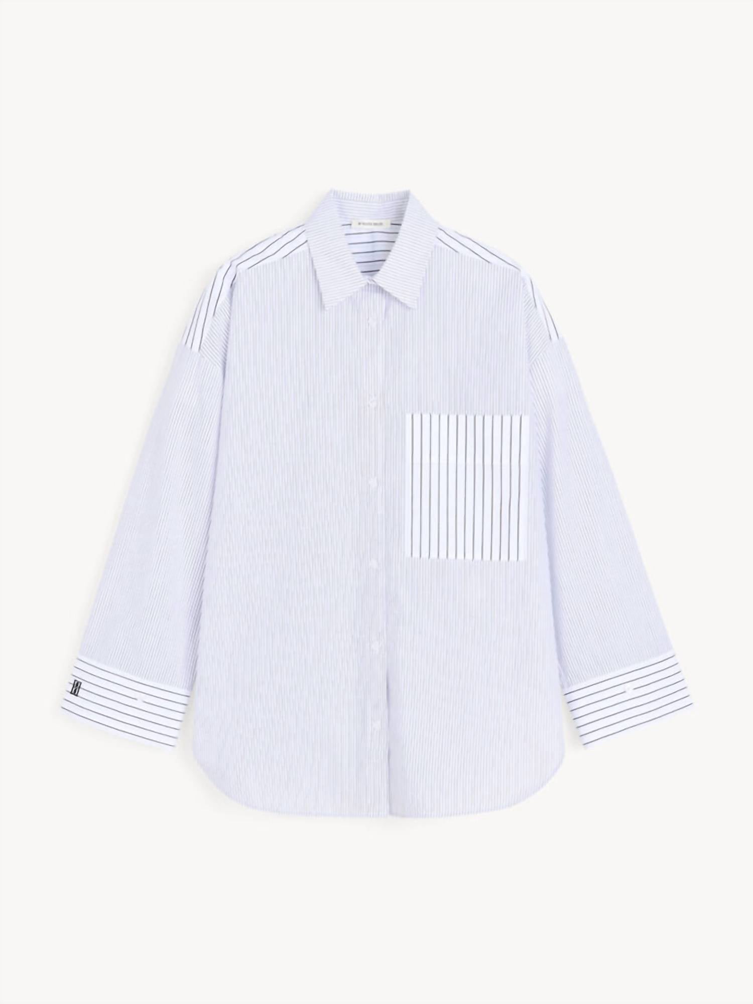 BY MALENE BIRGER Derris Organic Cotton Shirt in black white mix stripe - women's shirt - view 4