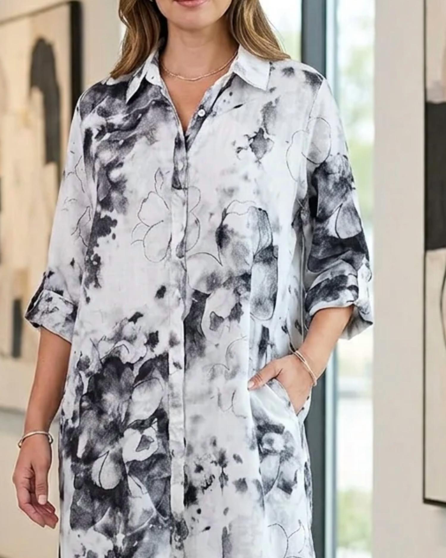 Dress Addict - Jiji Long-sleeve Button Down Dress