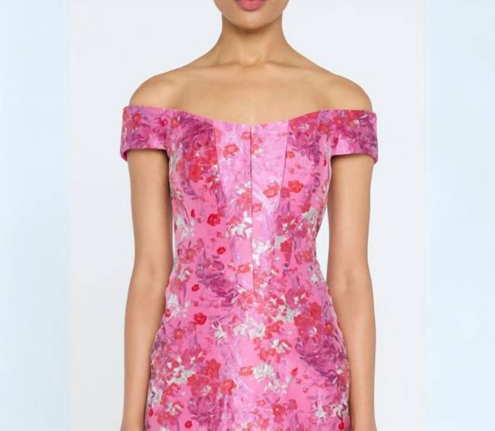 THEIA Off The Shoulder Midi Dress in sweetheart pink - women's dress - alternate view