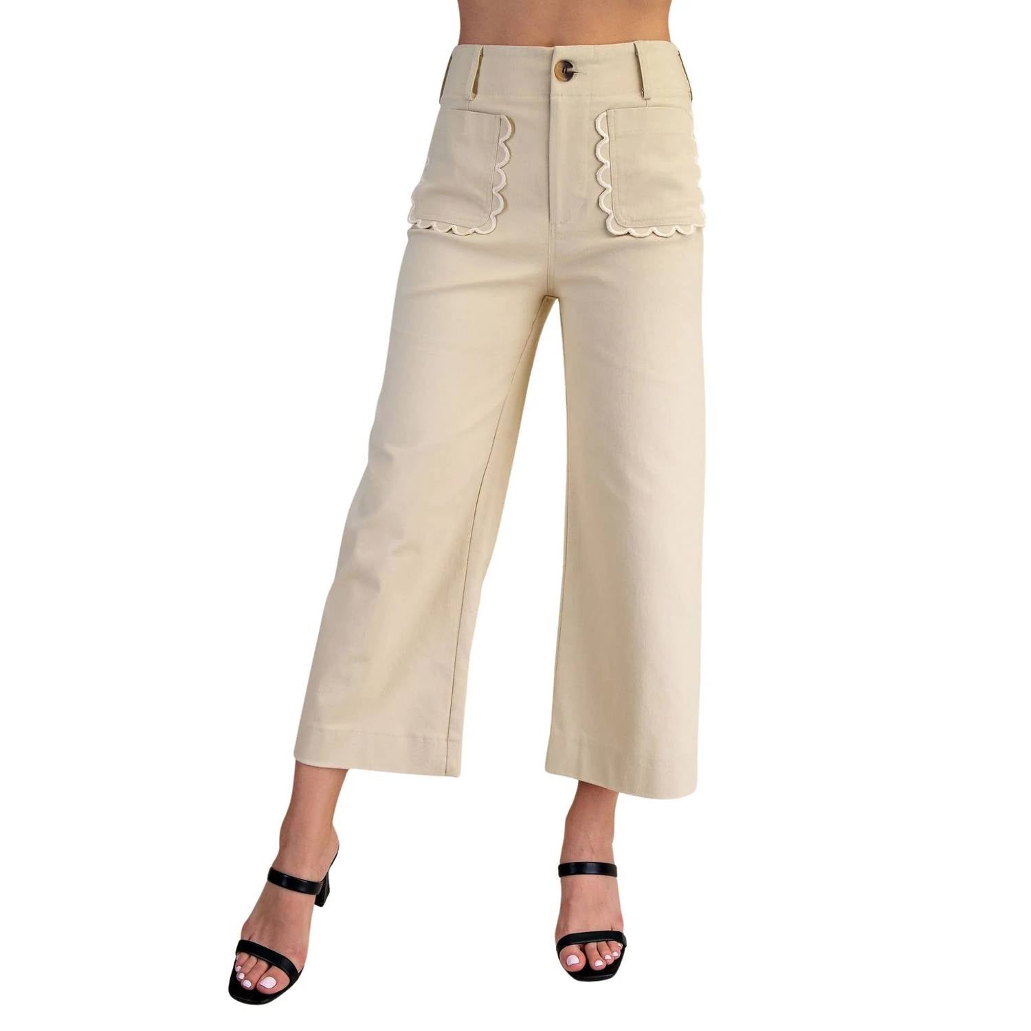 Glam - Women's Leg Scallop Pocket Pants