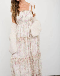 Blu Pepper - Floral Chiffon Tie Strap Ruffled Tiered Midi Dress