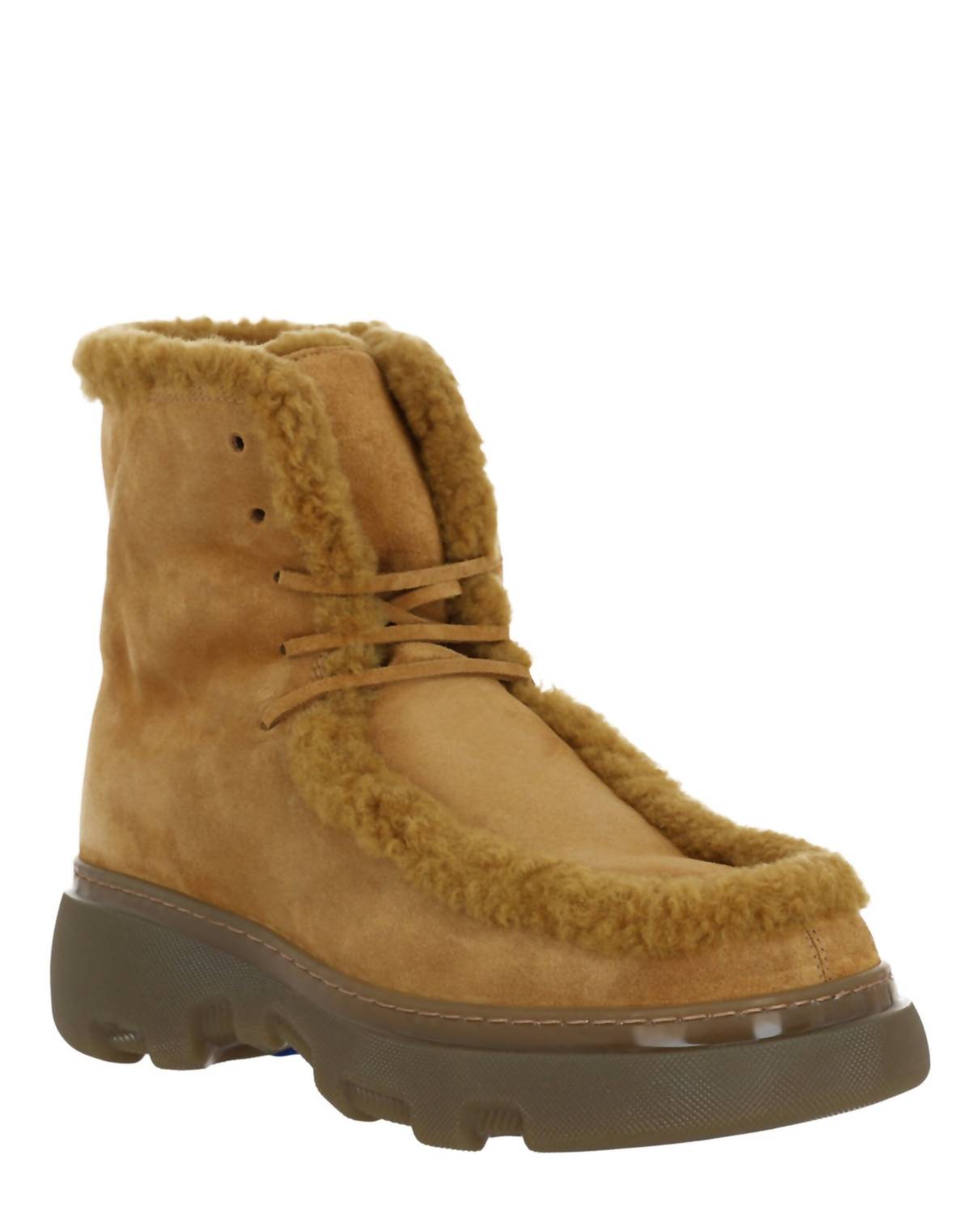 Burberry Men's Creeper Shearling Boots in amber - men's shoe - detail view