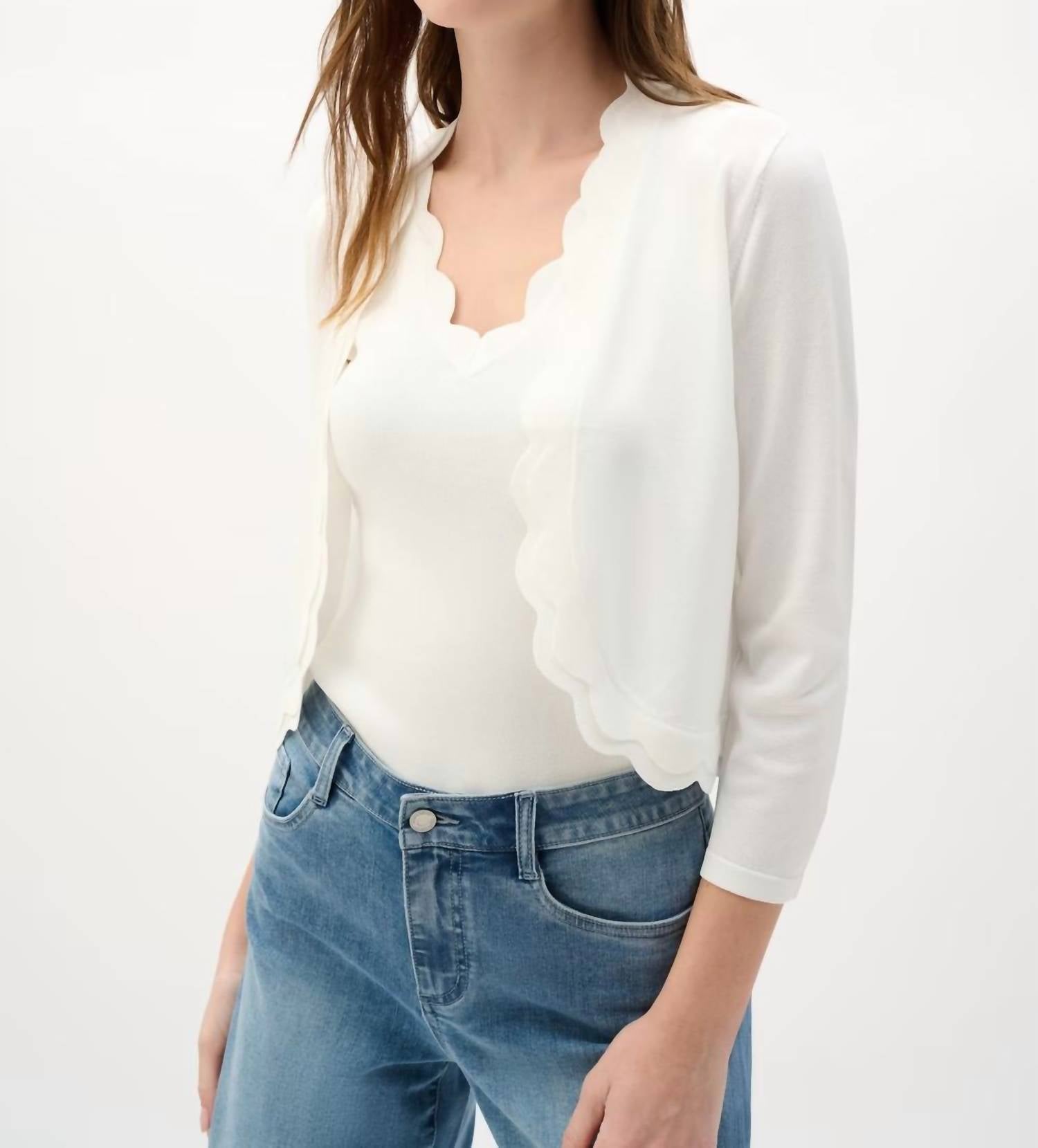 Joseph Ribkoff - Open-front Scalloped V-neck Cardigan