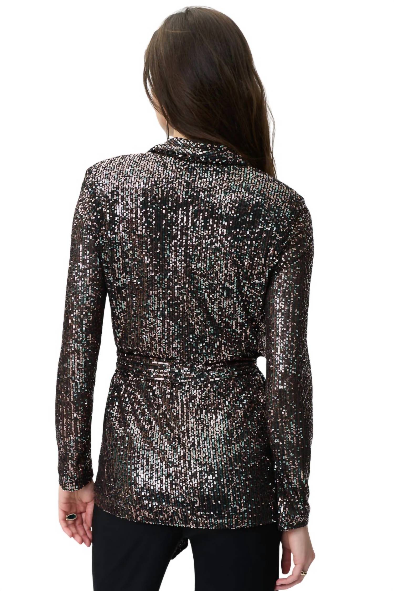 Joseph Ribkoff Sequin Blazer With Belt in black multi - women's jacket - view 4