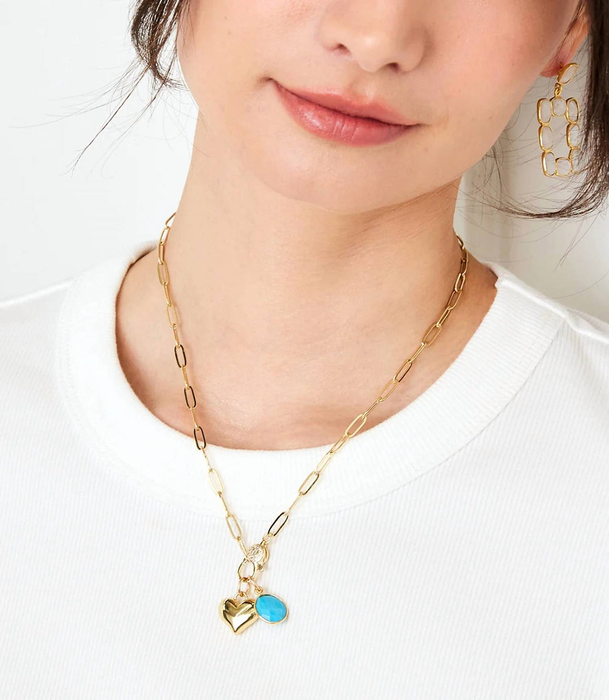 Knotty Bling - Women's Turquoise Stone And Heart Charm Necklace