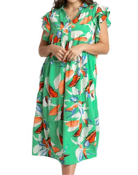 Umgee - Floral Print Collared Midi Dress