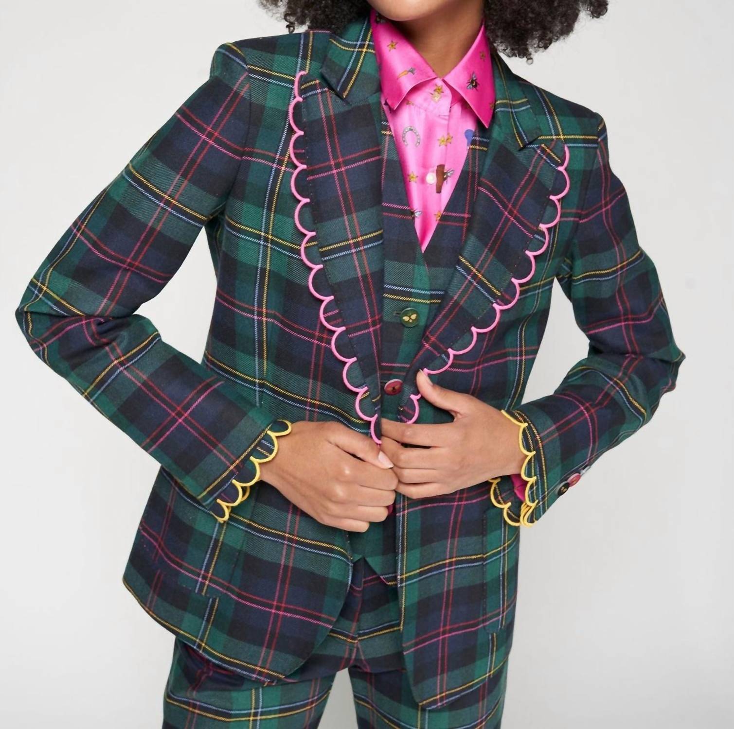 Vilagallo - Hillary Embroidered Plaid Blazer