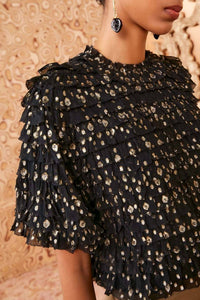 Ulla Johnson Carmella Crinkle Chiffon Blouse in cosmos - women's blouse - detail view