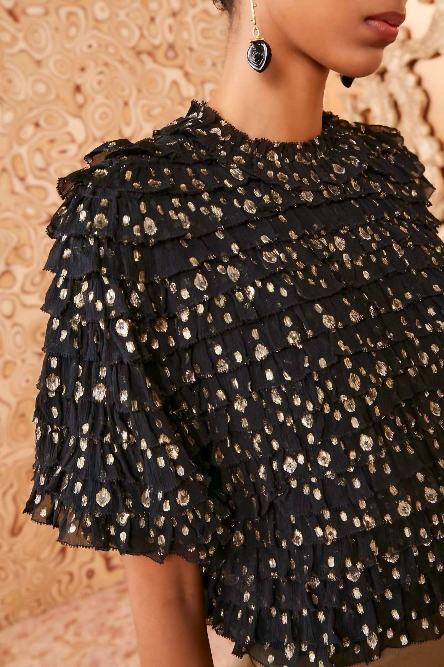 Ulla Johnson Carmella Crinkle Chiffon Blouse in cosmos - women's blouse - detail view