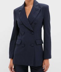 EMERSON FRY Strong Shoulder Blazer in navy pinstripe - women's jacket