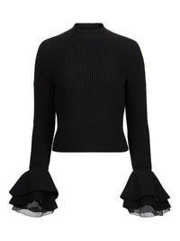 Nina Ricci - Round Neck Layered Mix Ruffled Wool Knit Top