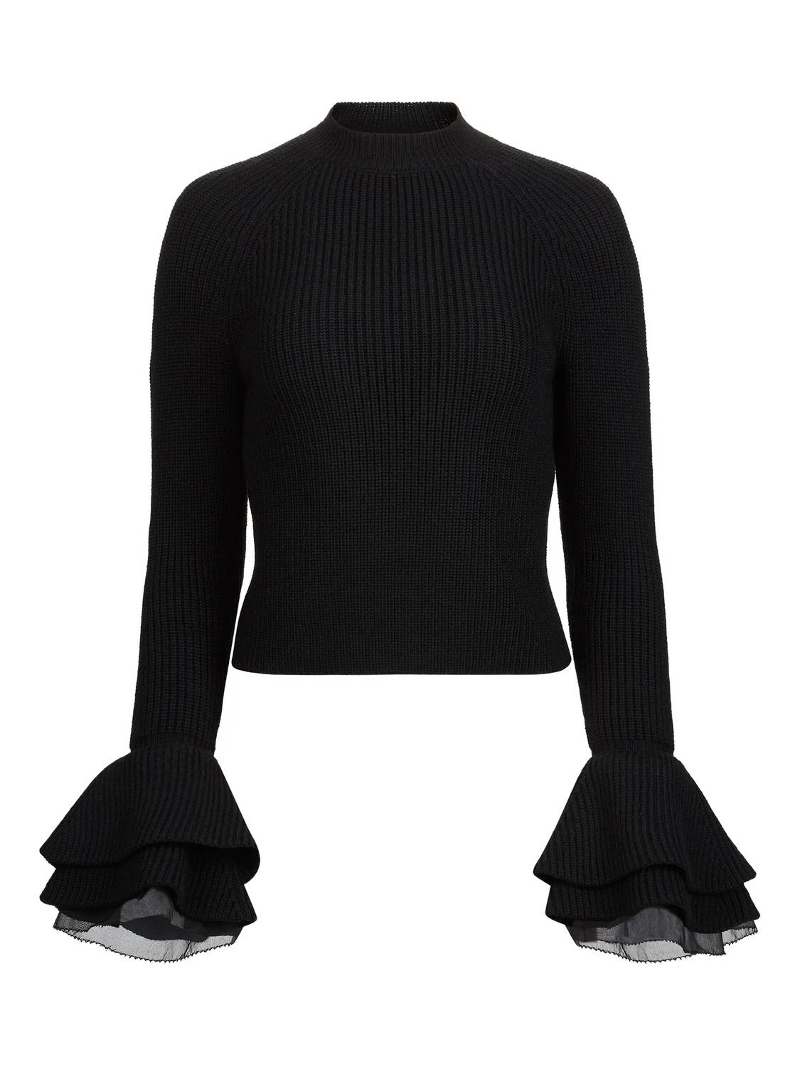 Nina Ricci - Round Neck Layered Mix Ruffled Wool Knit Top