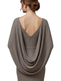 Xscape Elegant Drape Back Scuba Crepe Dress in charcoal - women's dress - detail view