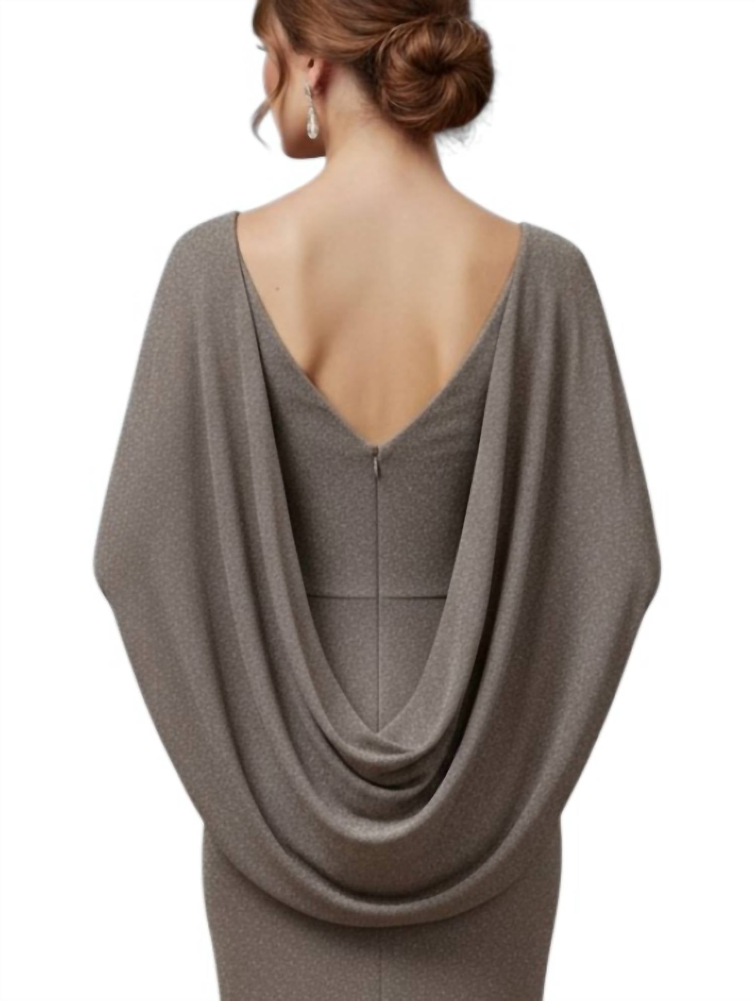 Xscape Elegant Drape Back Scuba Crepe Dress in charcoal - women's dress - detail view