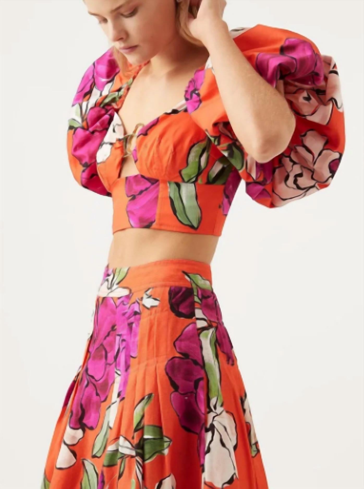 Aje. MARCEL PUFF SLEEVE TOP in orange - women's shirt - alternate view