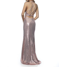 Blush Prom - Sequin Halter Neck Double Slit Gown