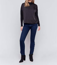 Charlie B - Mock Neck Satin-knit Combo Sweater