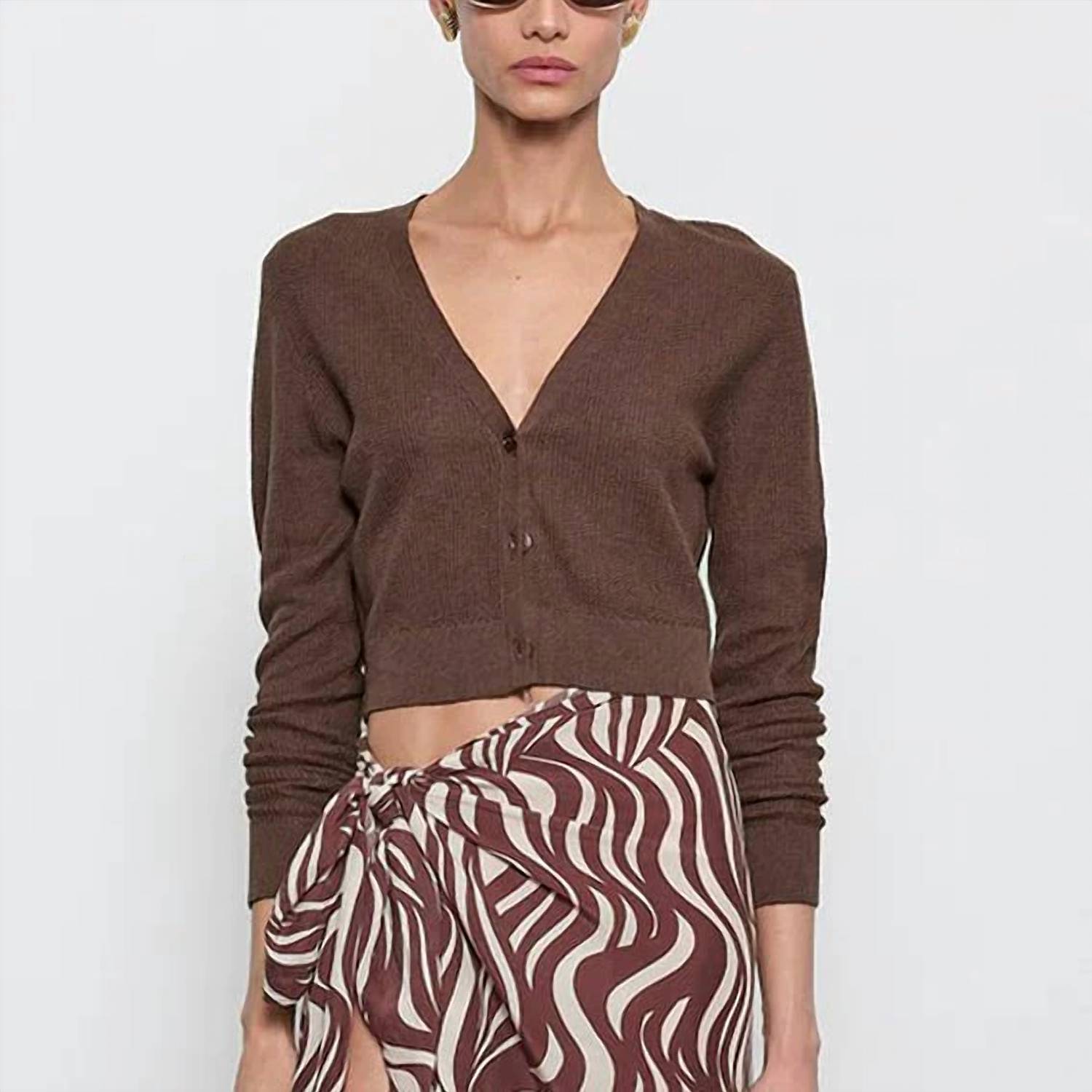 Enza Costa - Linen Open Knit Cropped V Neck Cardigan