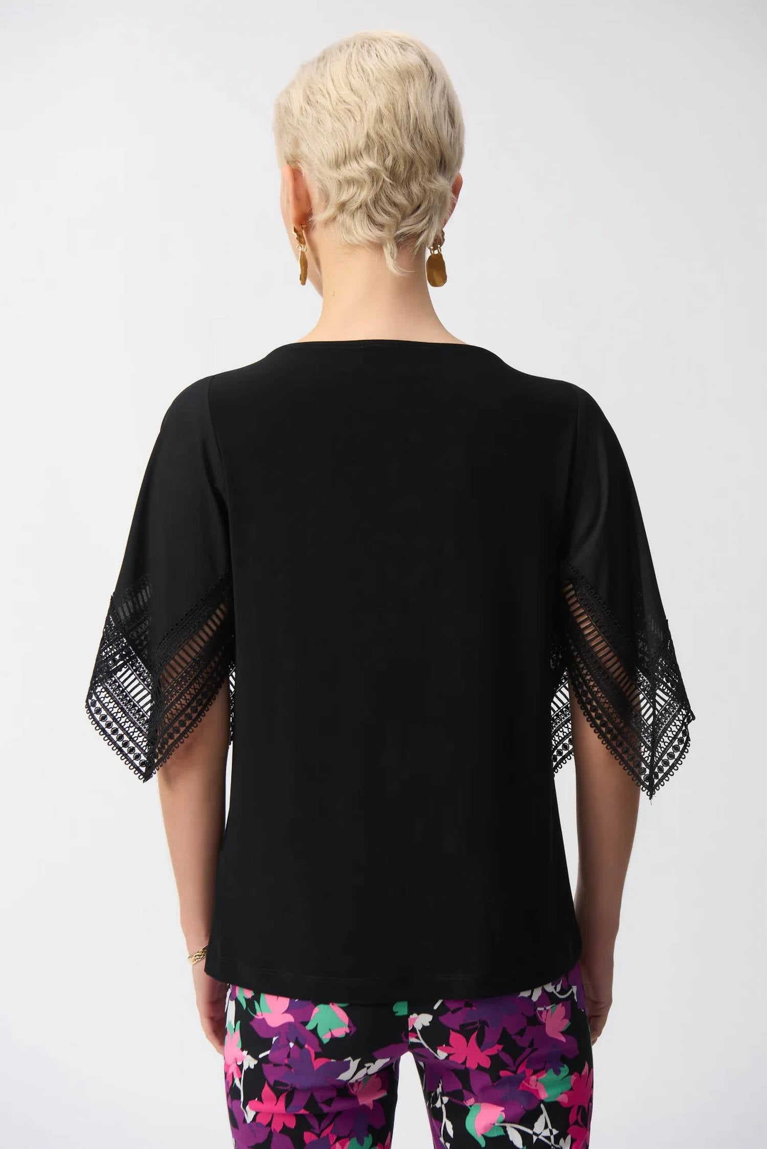 Joseph Ribkoff - Boatneck With Lace Trim 3/4 Sleeve Top