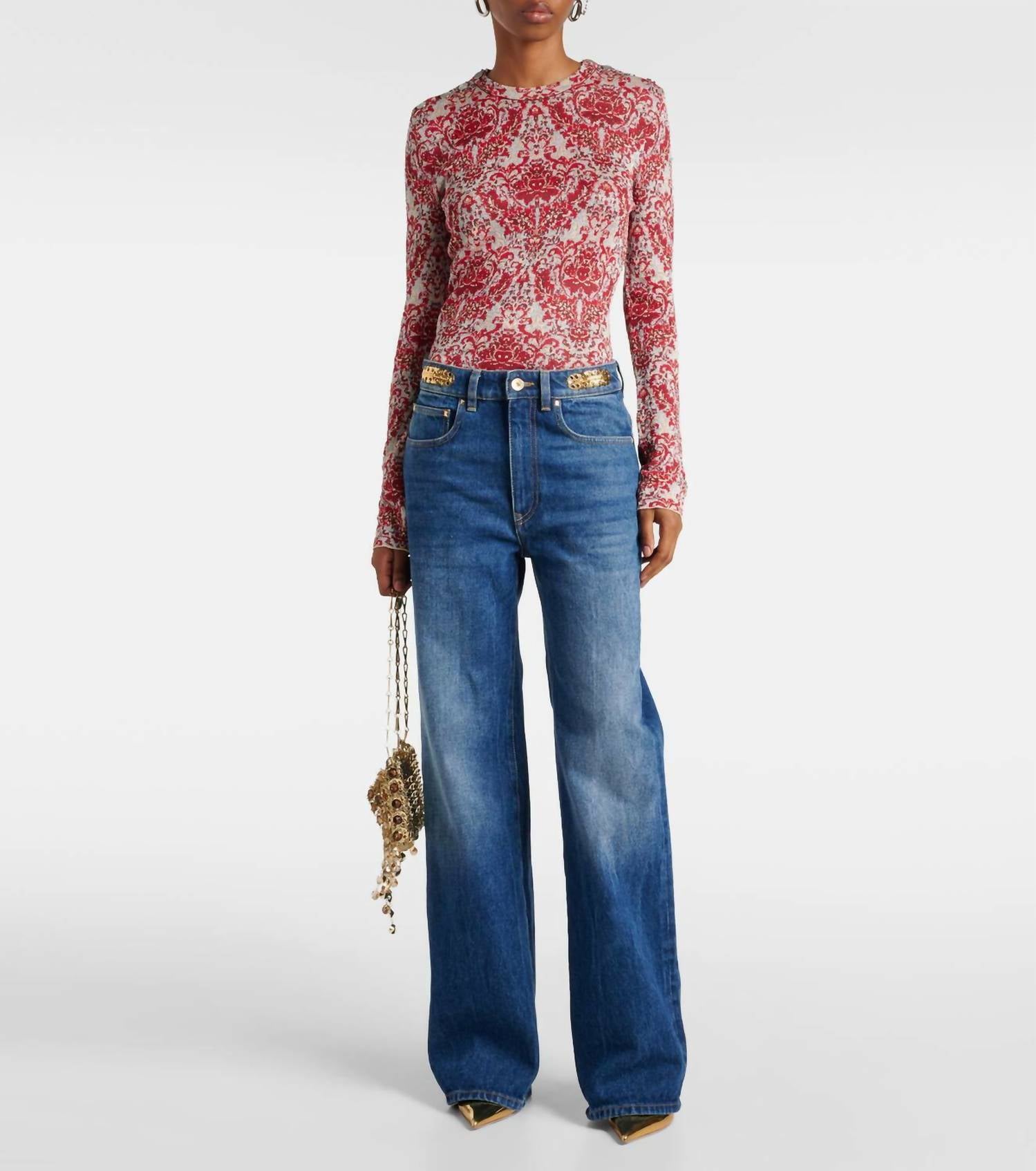 Rabanne - Long-sleeve Metallic Top