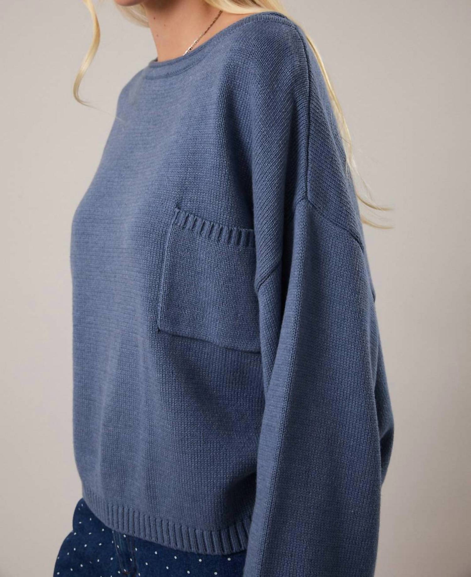LE LIS Eliza Oversized Wide Neckline Sweater in dusty blue - women's sweater - view 5