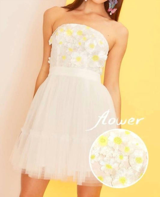 Main Strip - 3d Flower Top With Mesh Skirt Mini Tube Dress