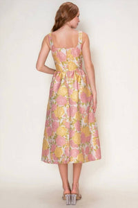 B.Right - Floral Jacquard Square Neck Midi Dress