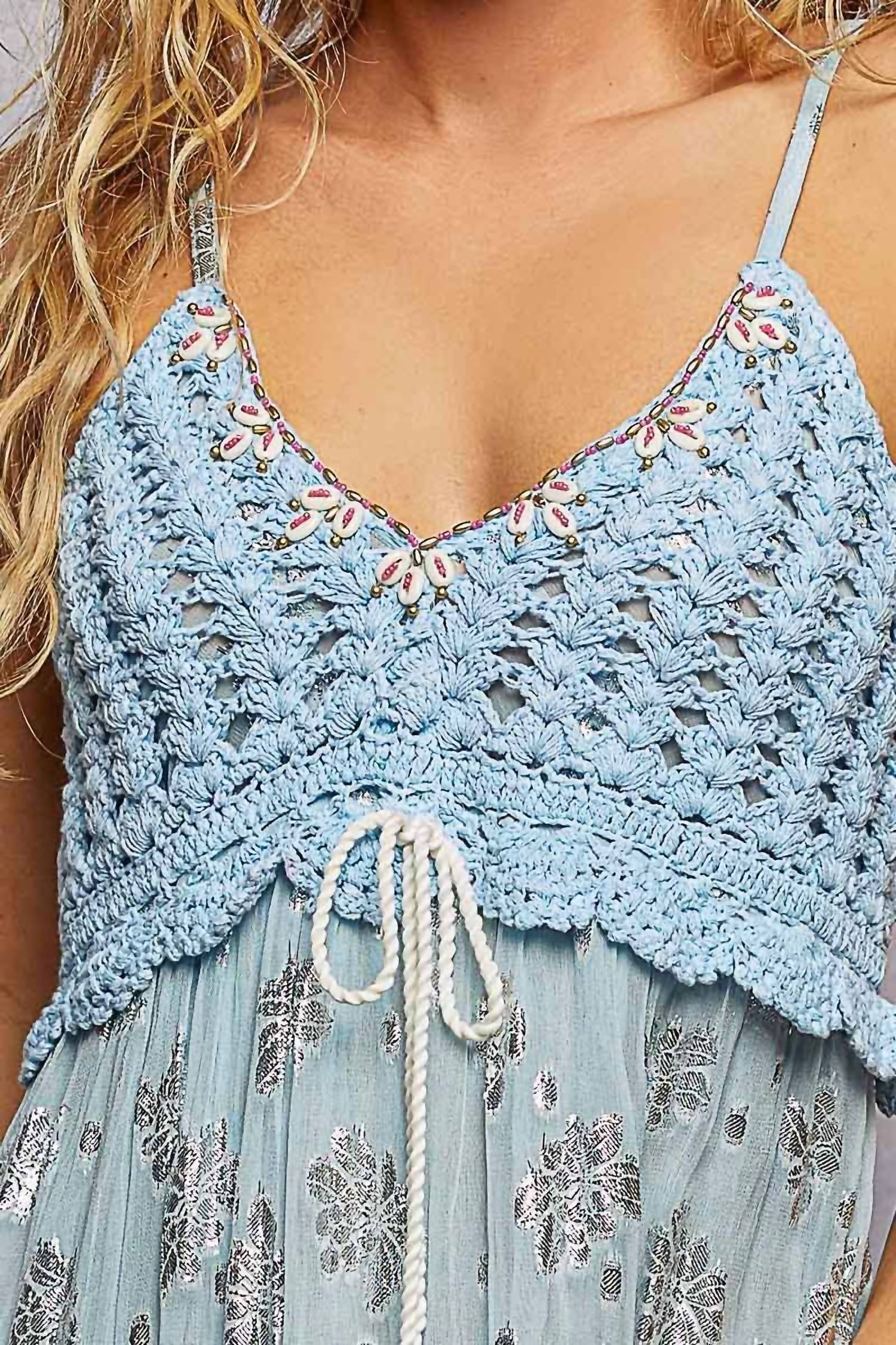 Pol - V-neck Crochet Top Tassel Maxi Dress